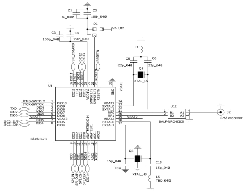 Applikations-Schaltungsdiagramm - STMicroelectronics BALF-NRG-0xD3 BlueNRG-Balun